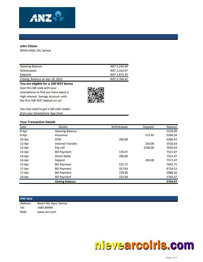 Samoa ANZ bank statement xls